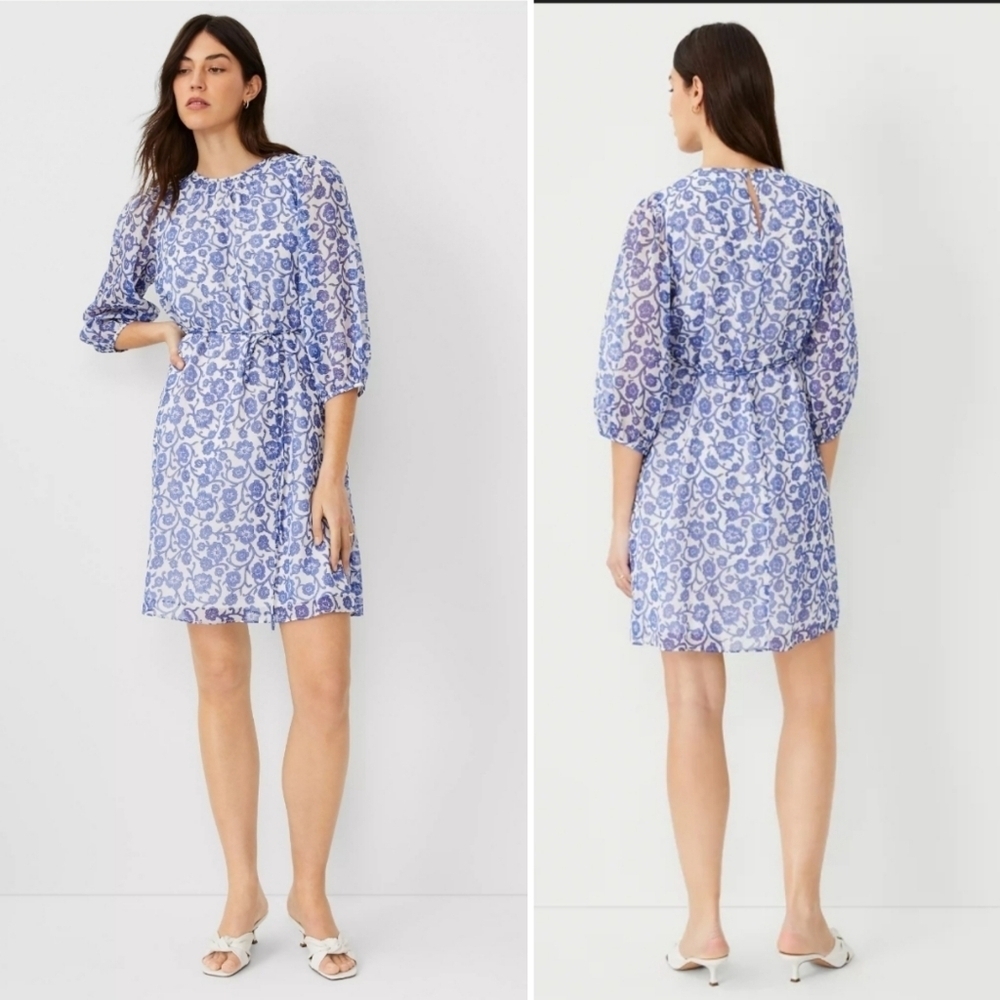 Ann Taylor Floral Gathered Neck Shift Dress Size 12